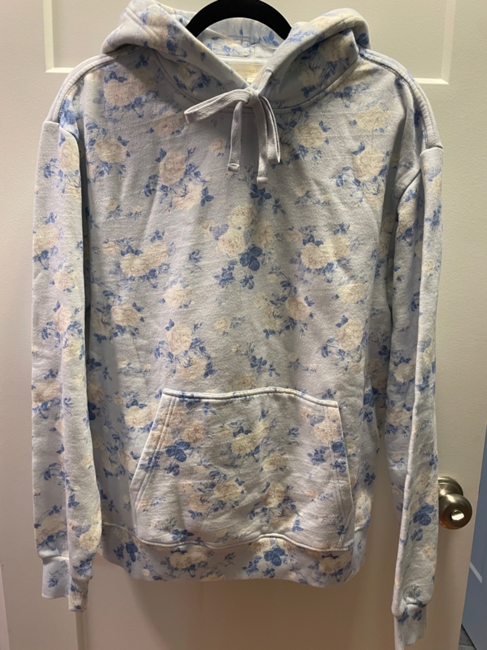 LoveShackFancy Pale Blue & Cream Floral Pullover Hoodie